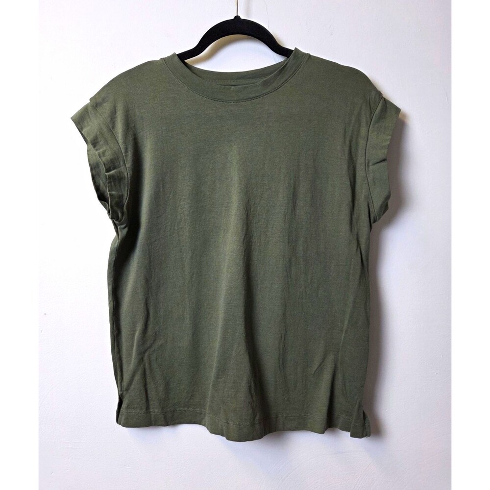 A New Day Women's Green Solid Knit Cotton Crew Neck Ruffle Cap Sleeve Tee S